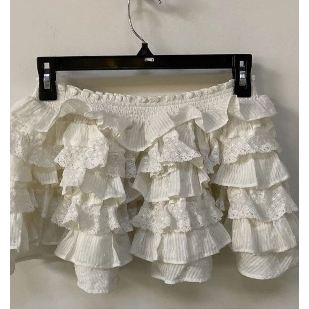 NWT LoveShackFancy White Ruffled Mini Skirt